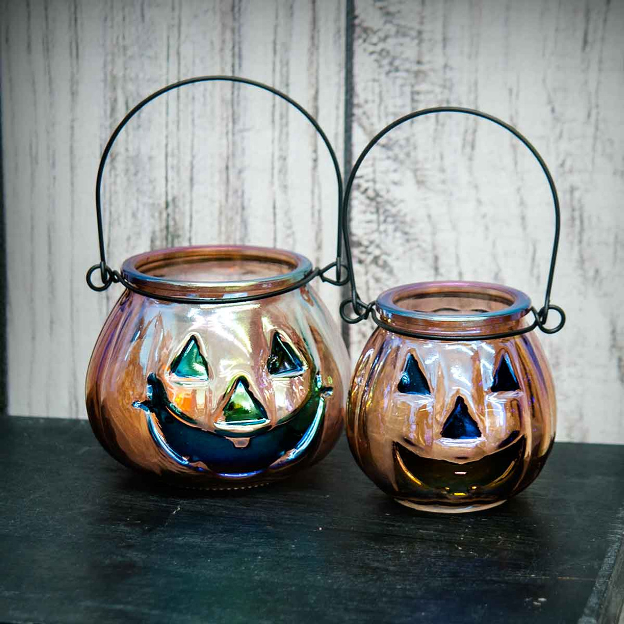 Pumpkin Glass Candle Holder 10cm (7.5cm at right)